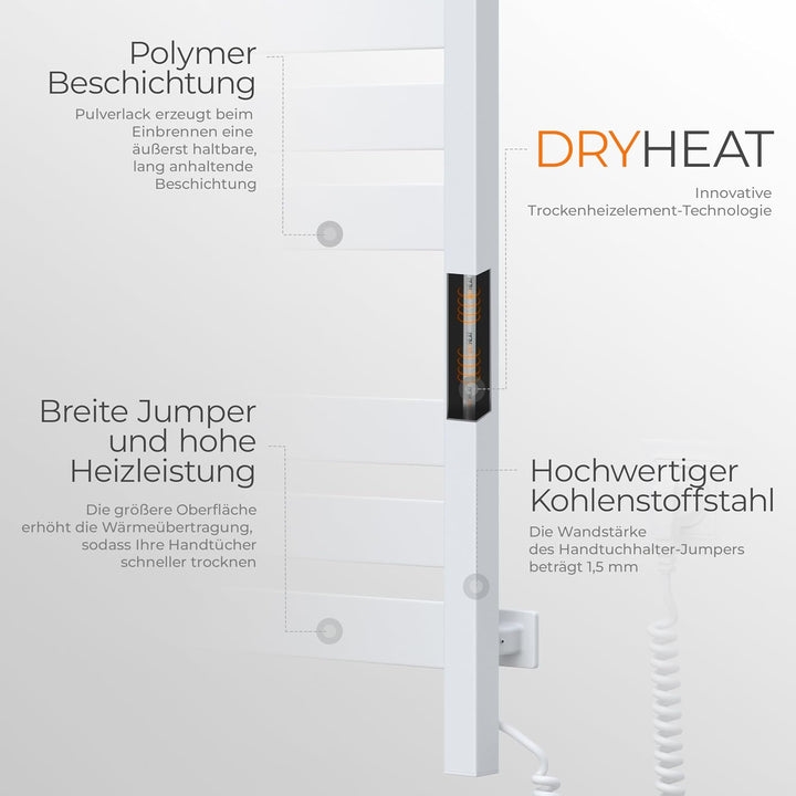 Elektrischer Handtuchhalter White Velvet Largo 500x1000 mit Sensor Links - Zeitloses Weiss, Elektris