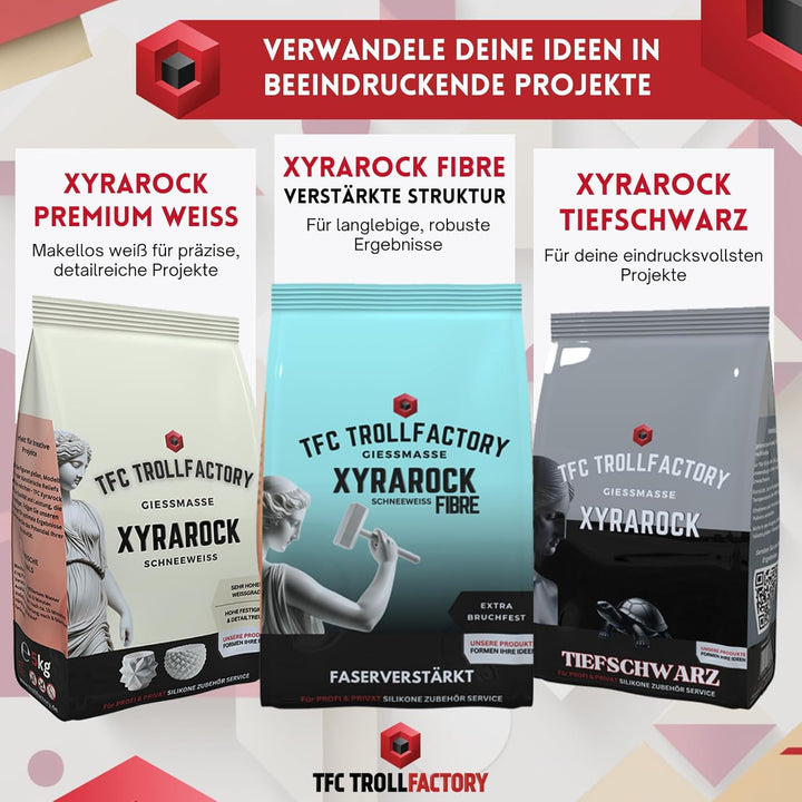 TFC Xyrarock FIBRE Giesspulver 5 kg – Extra Bruchfest, Faserverstärkt, Schneeweiss, Ideal für Kunst