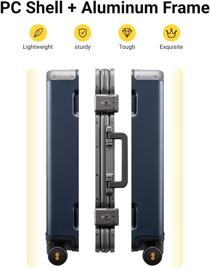 LEVEL8 Koffer Trolley mit Aluminium Rahmen,Hartschalenkoffer mit 4 Spinner Rollen,Doppelte TSA Schlo