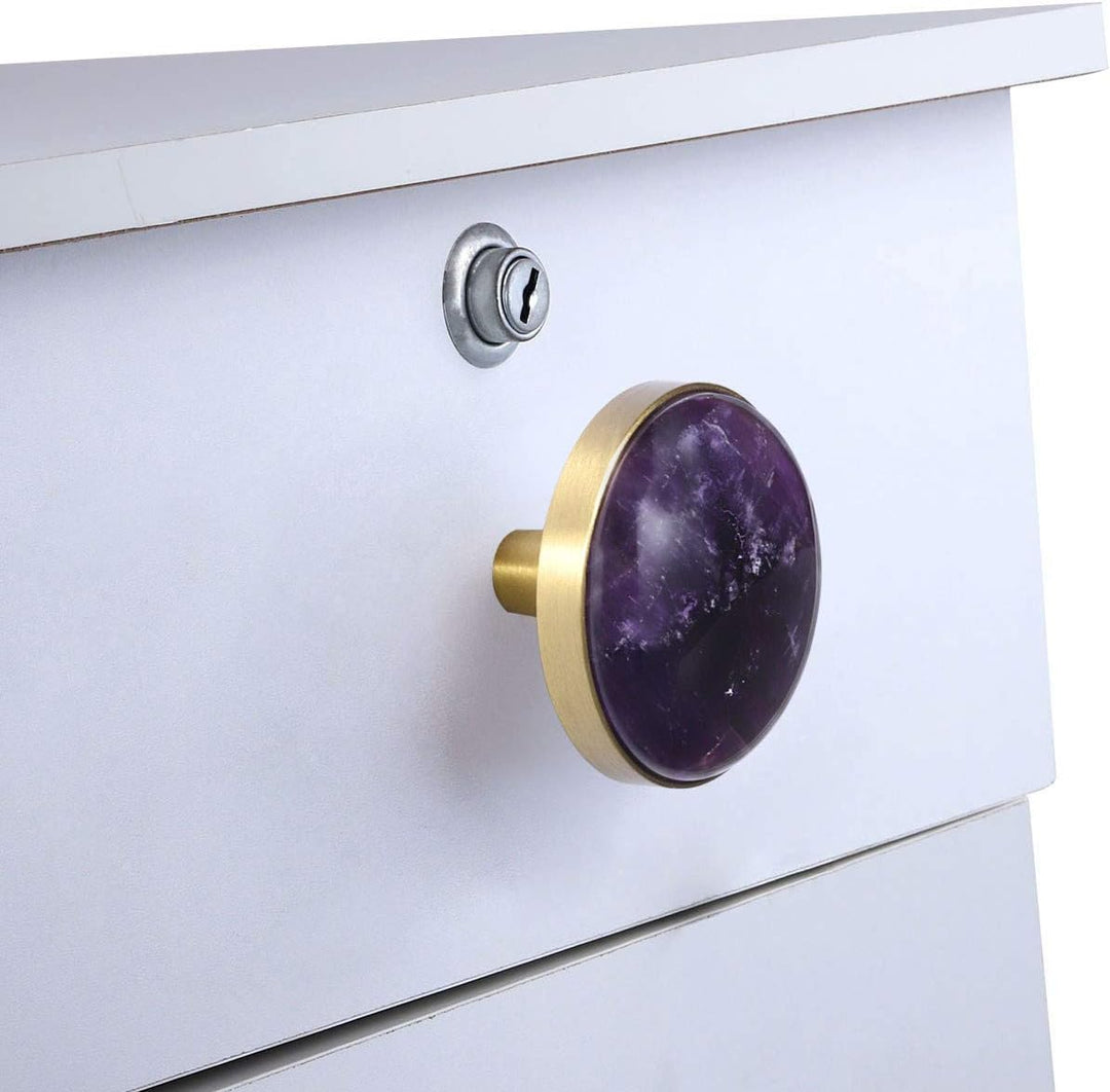 mookaitedecor Satz von 4 Amethyst runden Schubladenknopf 37mm Kristall Stein Kabinett Knopf zieht Gr