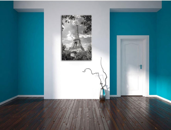 Pixxprint Eifelturm in Paris Kohle Effekt, Format: 100x70 auf Leinwand, 100x70