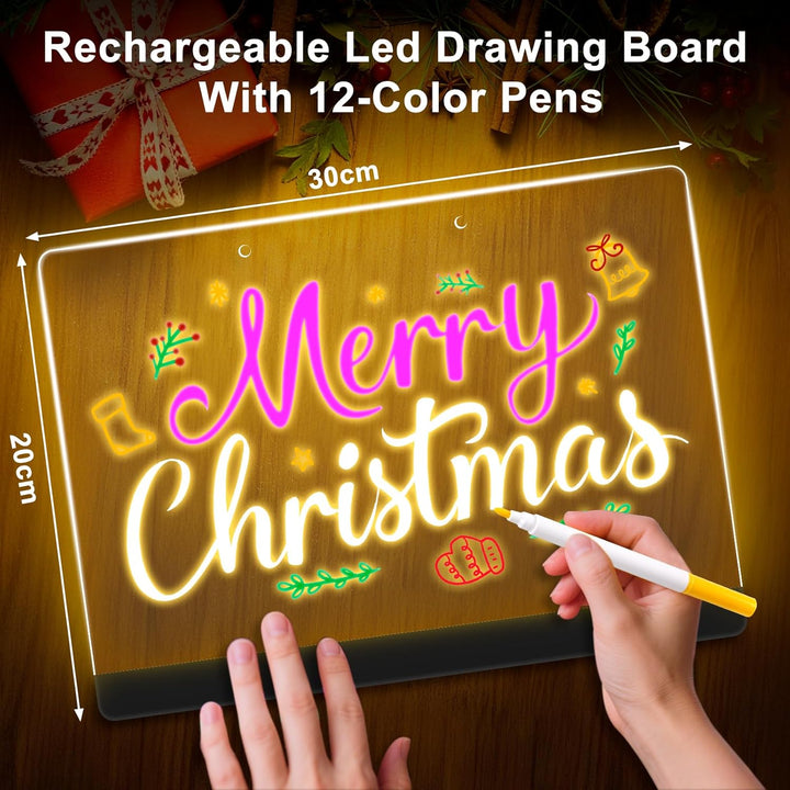 Wiederaufladbar LED Maltafel Kinder 30x20cm mit 7 Lichtfarben & 12 Stiften, Transparente Acryl LED Z