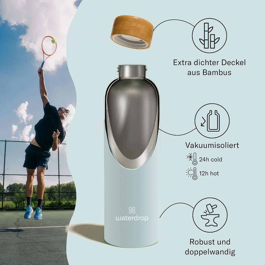 waterdrop® Edelstahl Trinkflasche 600ml - auslaufsichere Trinkflasche Kohlensäure geeignet & BPA fre