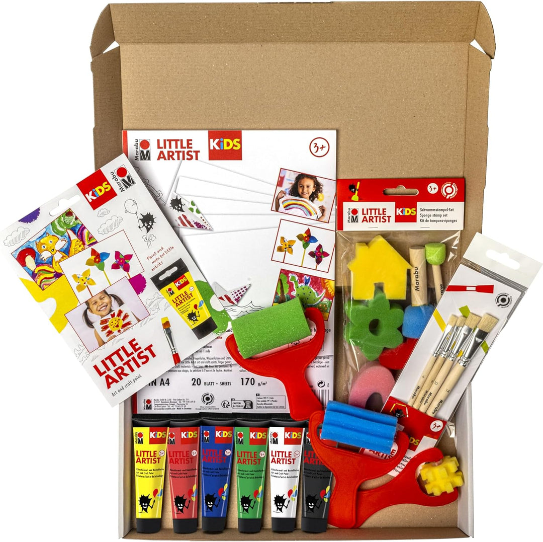 Marabu KiDS Little Artist, Starter Box, Mal- und Bastelbox für Kinder ab 3 Jahren, inkl. 6 x 36 ml a