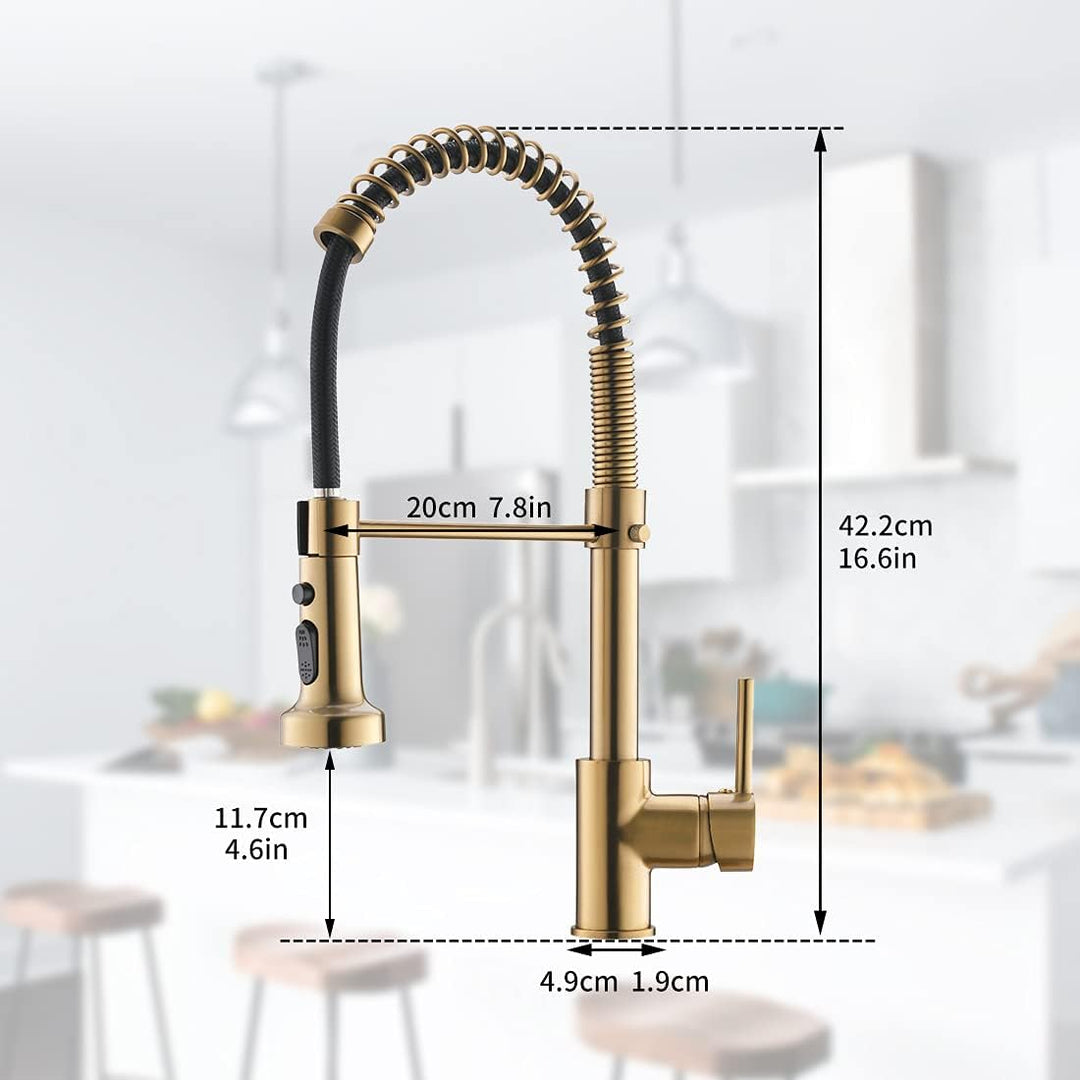 TIMACO Küchenarmatur Gebürstetes Gold mit 360° Drehbar, mit Pull-Down-Sprühgerät Armatur Mischbatter