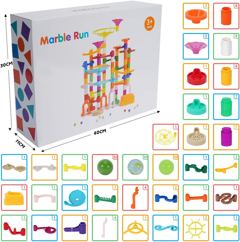 Murmelbahn Kinderspiel - Aktualisierung 166PCS Mehrfarbige Kugelbahn Marble Run Set mit Spannende Ba