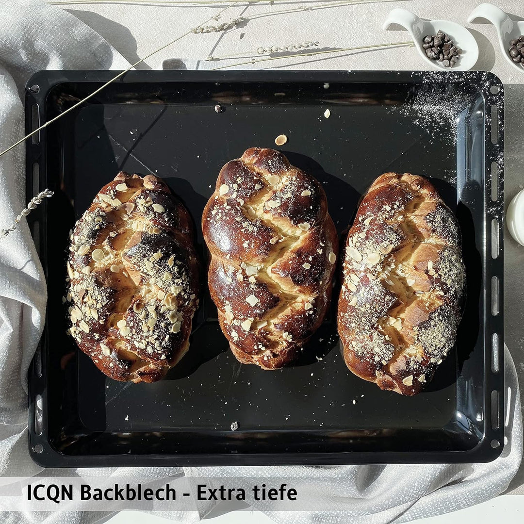 ICQN Fettpfanne 445 x 375 mm 25 und 50 mm, 2er Emailliert Backbleche Set, Passend für Whirlpool, Ign