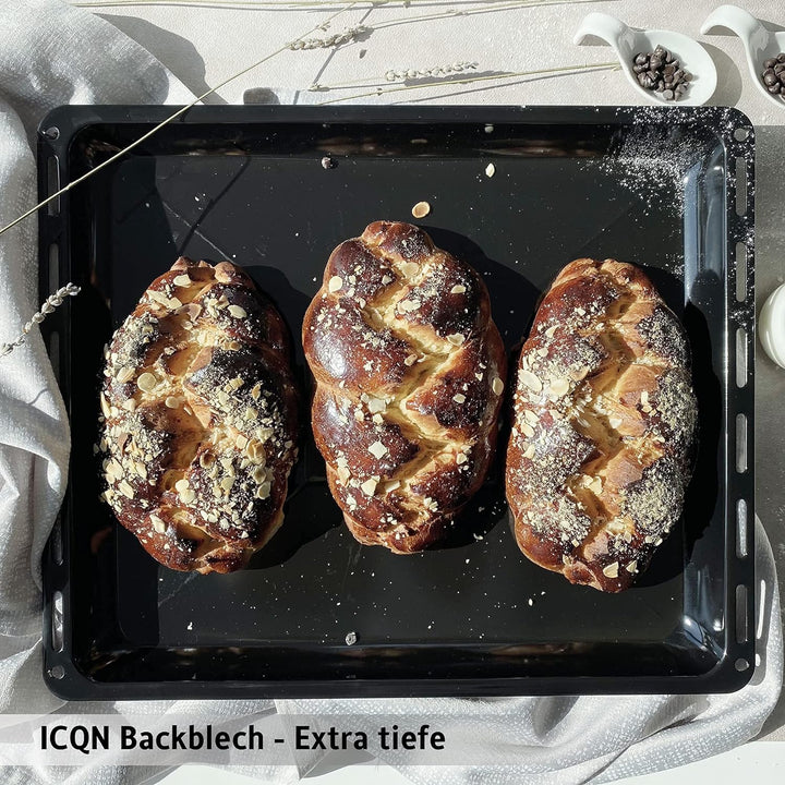 ICQN Fettpfanne 445 x 375 mm 25 und 50 mm, 2er Emailliert Backbleche Set, Passend für Whirlpool, Ign