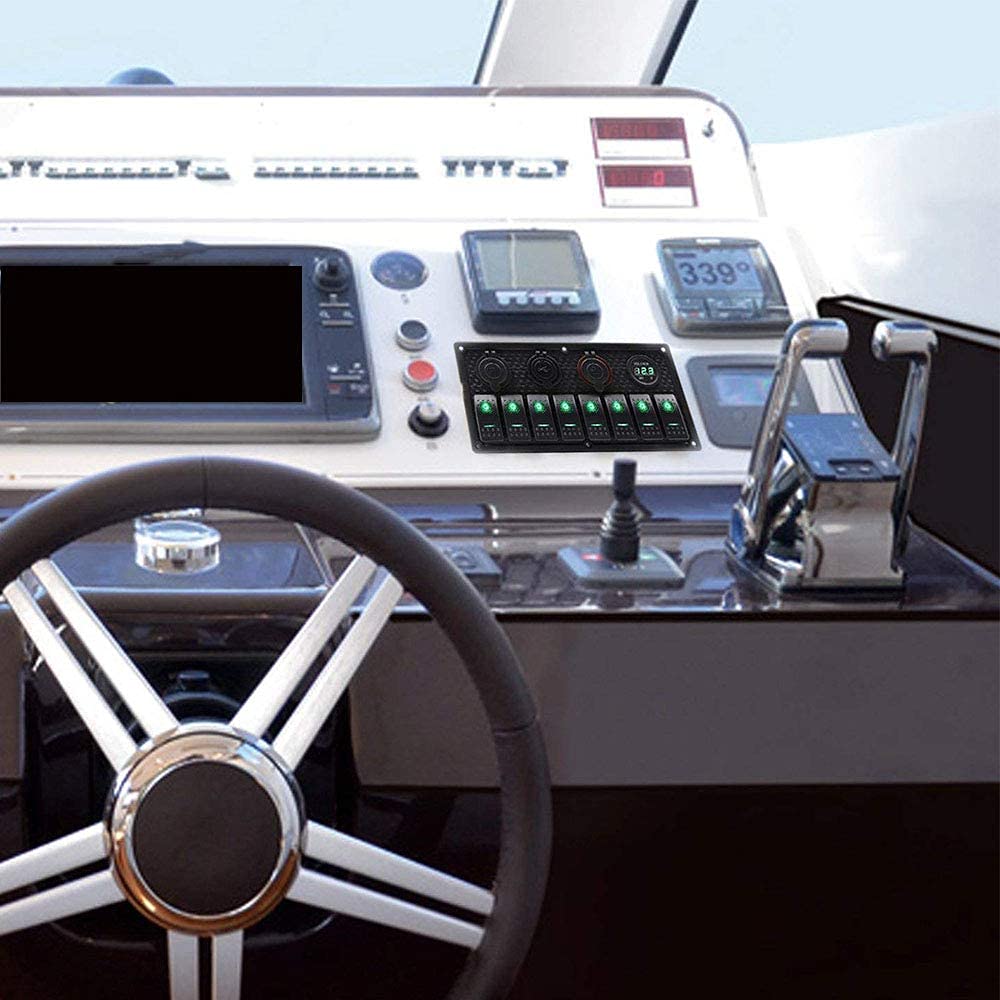 KAOLALI 12V/24V Schalter Panel Boot 8 Schaltern Kippschalter Panel Boote Zigarettenanzünder 12 V 3,1
