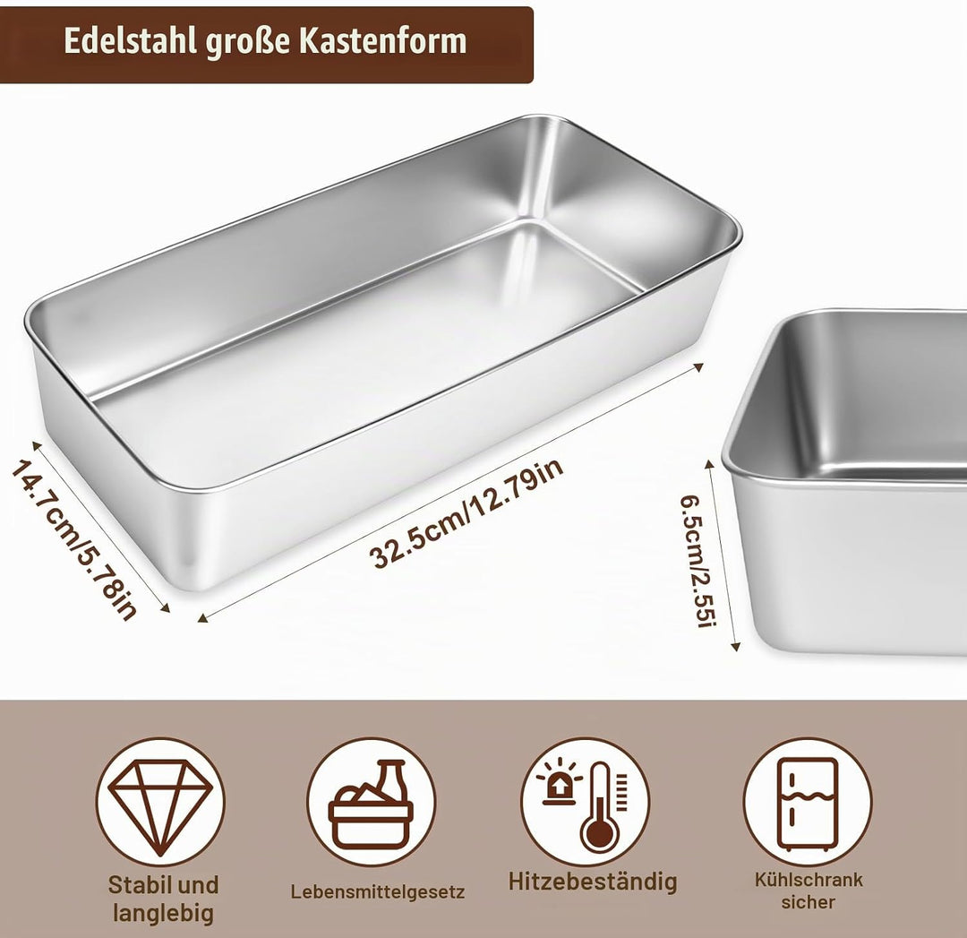 33cm Kastenform Gross, 2er-Set Edelstahl Rechteckig Brotbackform, Kastenform Kuchen, Brotformen zum
