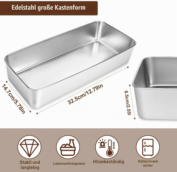 33cm Kastenform Gross, 2er-Set Edelstahl Rechteckig Brotbackform, Kastenform Kuchen, Brotformen zum