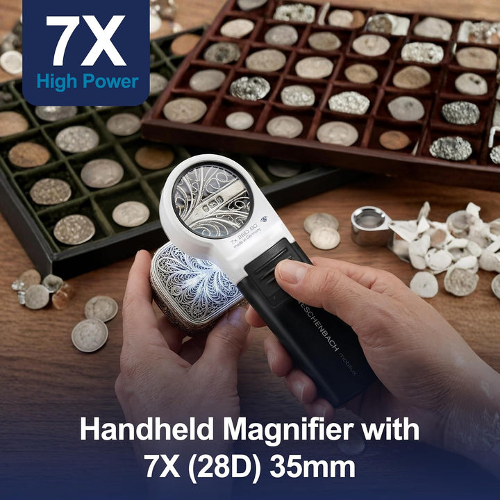 Eschenbach Optik Handlupe mobiluxLED mit LED-Beleuchtung und 7X-Vergrösserung Linsengrösse: (Ø) 35mm