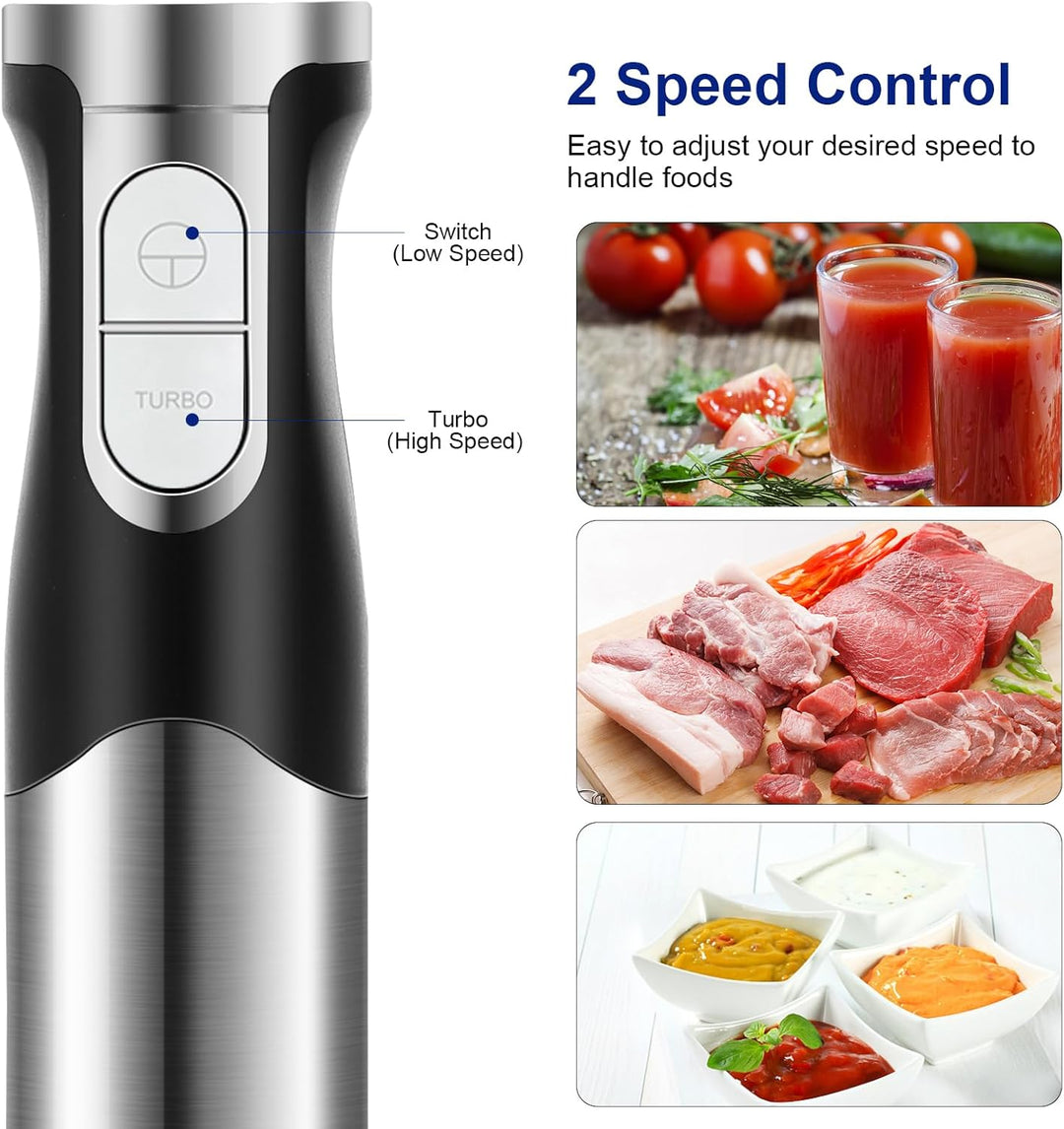 NWOUIIAY Stabmixer set 6-in-1 Pürierstab Edelstahl Set 1200W Stabmixer 600ml Messbecher, Schneebesen