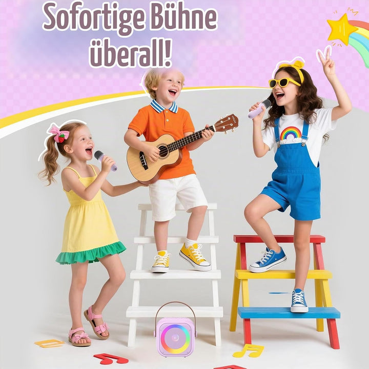 Karaoke Maschine mit 2 Karaoke Mikrofon, Tragbaren Bluetooth Lautsprecher für Erwachsene/Kinder, Ges
