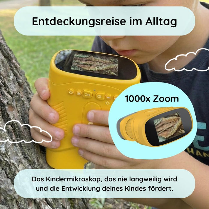 Rabano Tragbares Kinder Mikroskop, 1000x Zoom und HD-Bildschirm, Digitales Mikroskop Kinder für Expe