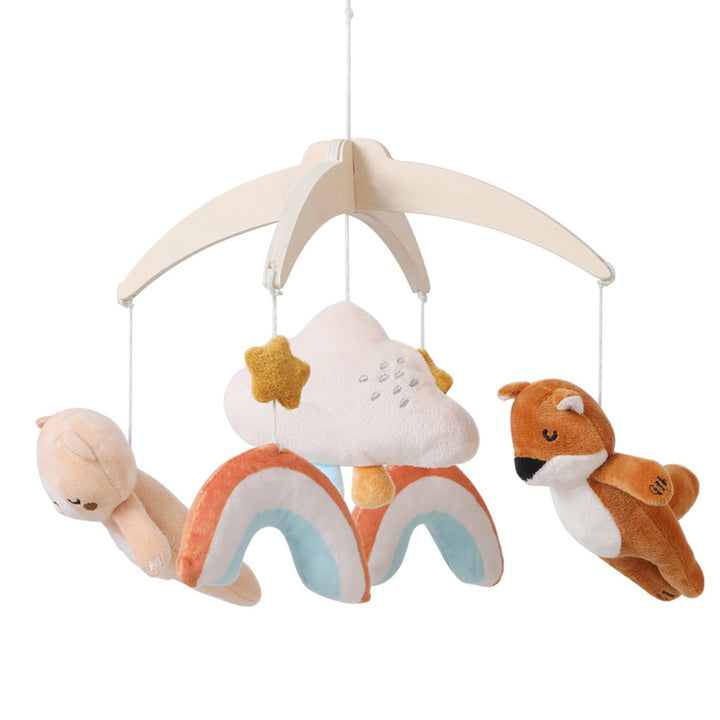 Baby Mobile Holz für Babybett, Regenbogen Wolke mit Plüsch Bär, Fuchs Mobile Baby, Mobile Baby Winds