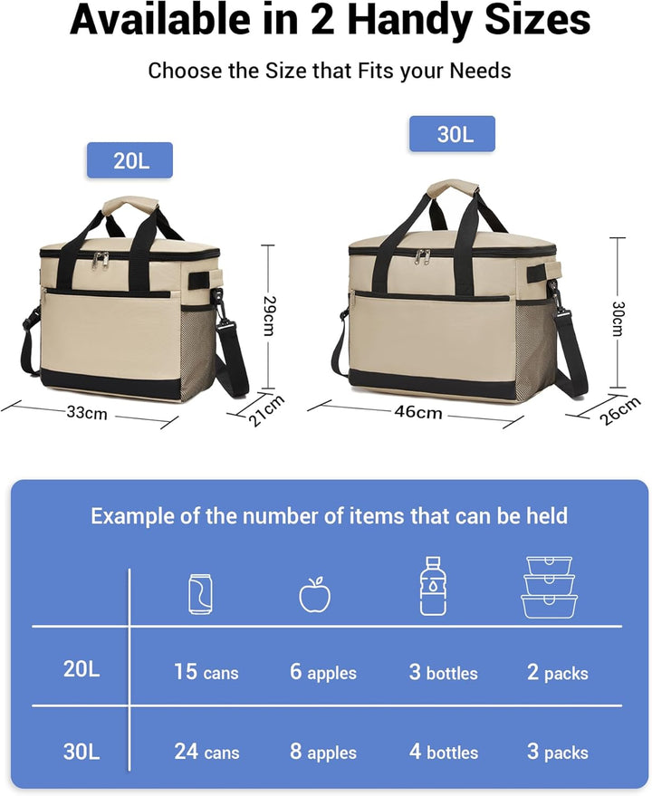 KONO Kühltasche 30L, Grosse Isolierte Lunchtasche Faltbar, Tragbare Thermotasche mit Verstellbarem S