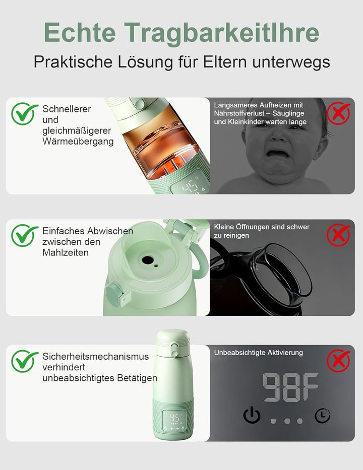 Tragbarer Flaschenwärmer, 500ml Flaschenwärmer Baby Unterwegs Präzise Temperaturkontrolle 37 Bis 55