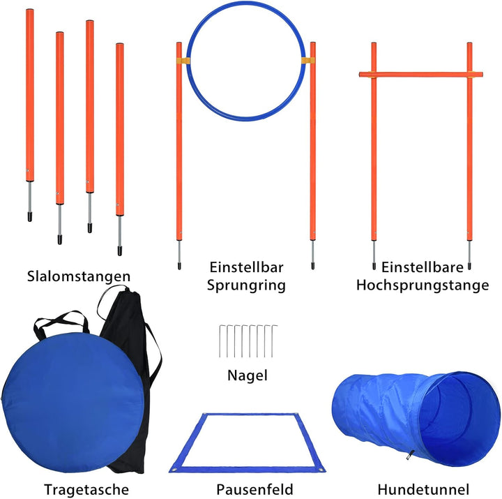 NAIZY Agility Set Hunde Gross Klein Beweglichkeit Trainings Set mit Hundetunnel &amp; Slalomstangen &amp; Ei