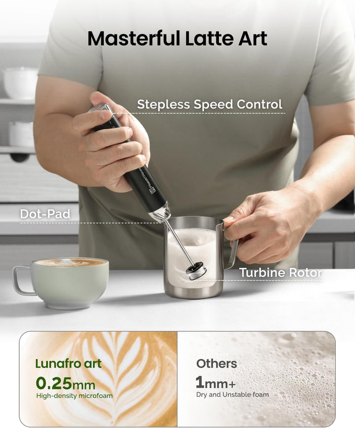 Maestri House Barista-Qualität Milchaufschäumer, LunaFro Art Wiederaufladbarer Milchaufschäumer mit