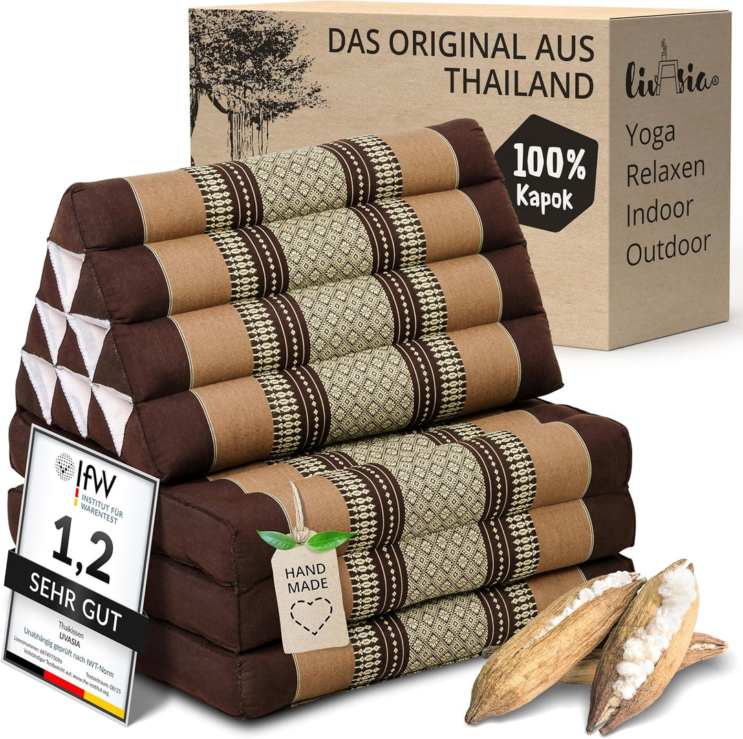 livasia Thaikissen mit 3 Auflagen, Dreieckskissen mit Klappmatratze, Keilkissen Kapok, Rückenkissen