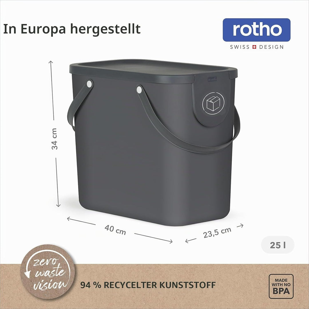 Rotho ALBULA3er-Set Mülltrennungssystem 2x25l und 1x55l mit Dekel für die Küche