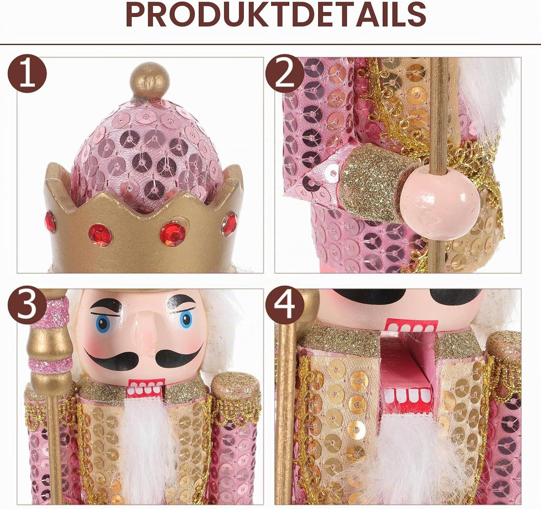 Veemoon Rosa Nussknackerfiguren, Glitzernde Soldatenfiguren, Weihnachtssoldaten-Dekoration für Den S