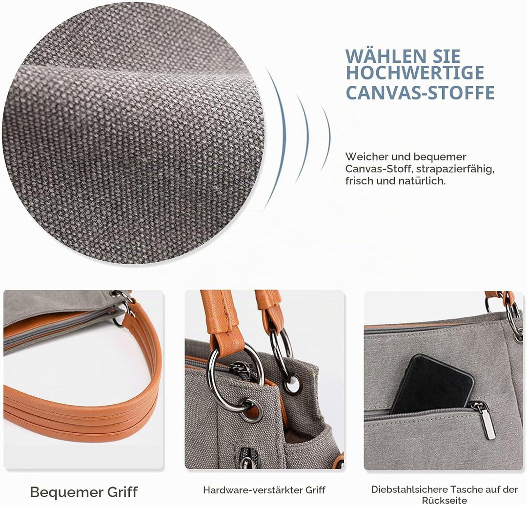 NICOLE &amp; DORIS Damen Handtaschen Gross Canvas Schultertasche Frauen Umhängentasche mit Abnehmbarem S