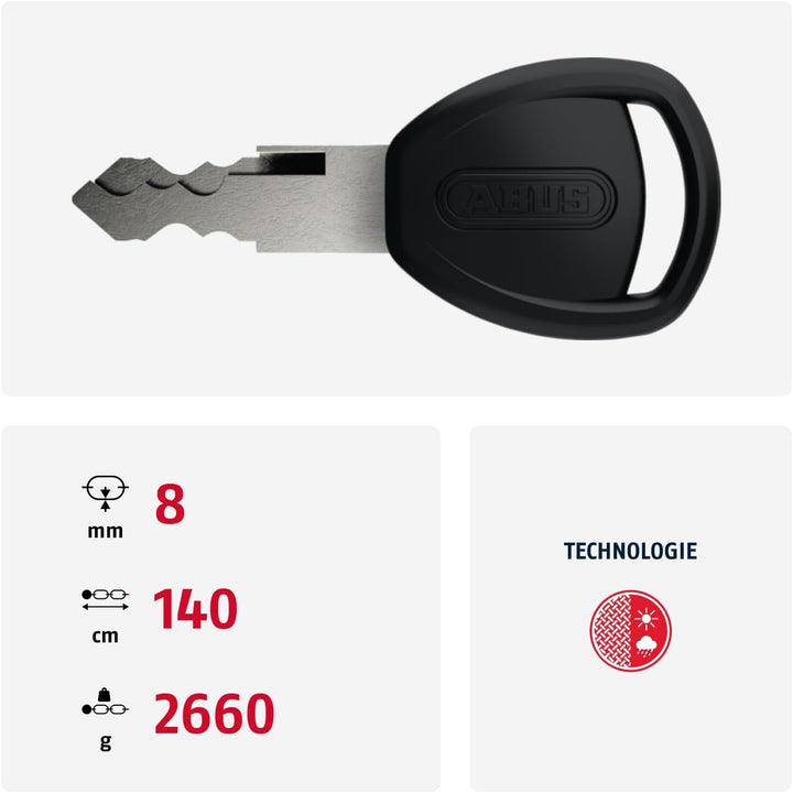 ABUS Kettenschloss Iven Chain 8210 – Fahrradschloss aus gehärtetem Stahl – mit Kunstfaserummantelung