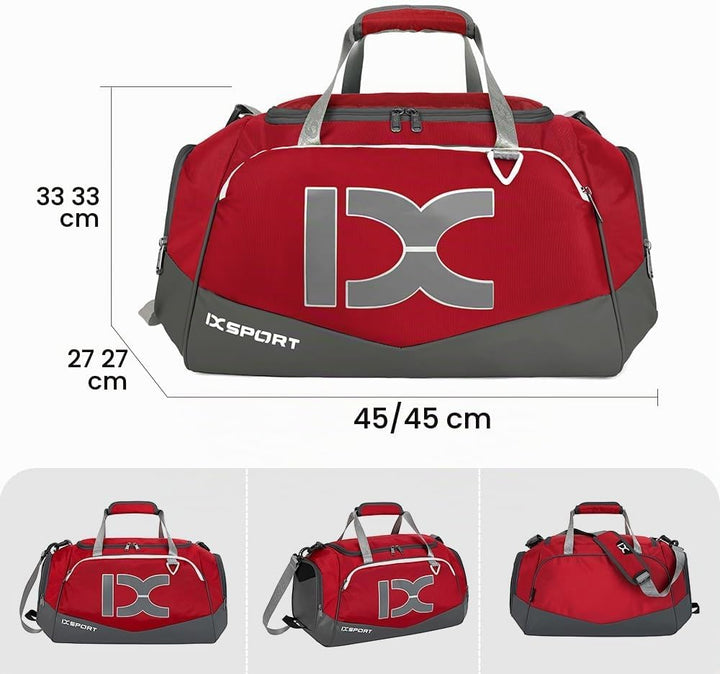 INOXTO Grosse Sporttasche, Faltbare Sport-Reisetasche mit Nass- und Trockentaschen und Schuhfach, He