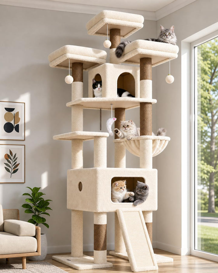 Globlazer F75 Kratzbaum XXL Beige für Grosse Katzen 192 cm Stabil Katzenbaum | Extragross Katzenhäus