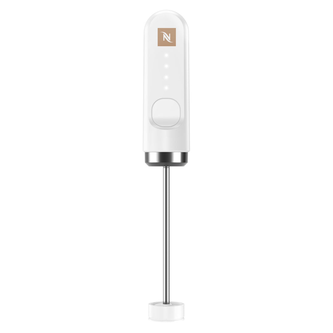 NESPRESSO NanoFoamer Stab-Milchaufschäumer Weiss | Wiederaufladbarer Stabmixer aus Edelstahl, USB‑C