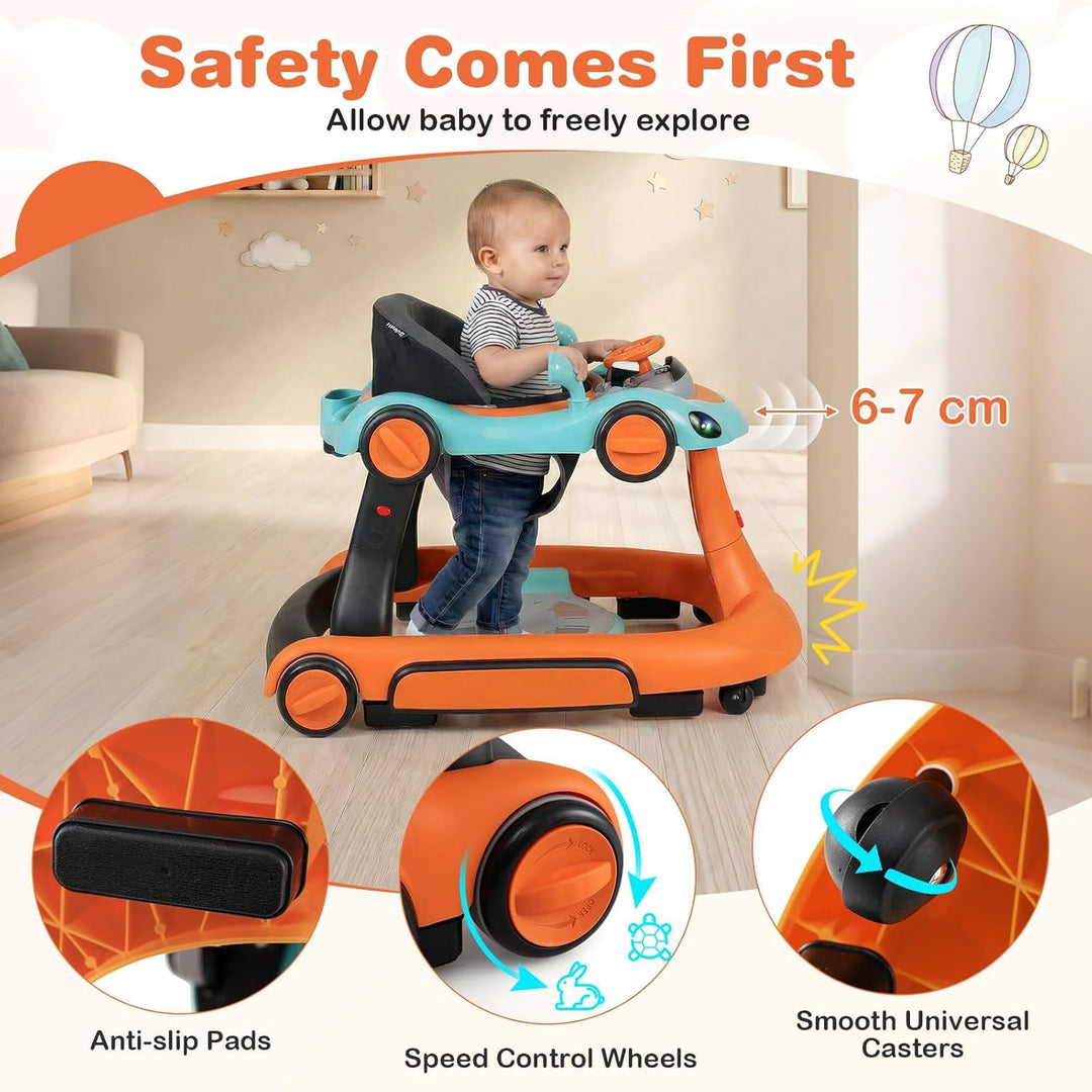FANTASK 7 in 1 Lauflernhilfe mit abnehmbarem Verdeck, Lauflernwagen höhenverstellbar mit Spielboard,