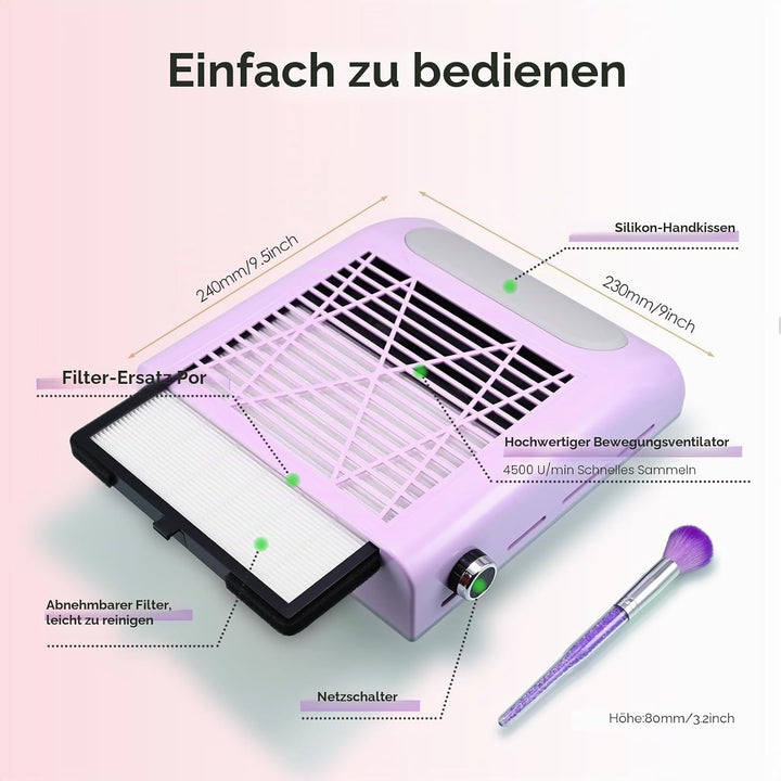 80W Nagelstaubsauger mit Wiederverwendbarem Filter und Bürste, Leistungsstarker Staubabsaugung für N