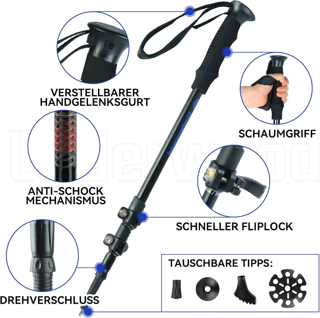 Nordic Walking Stick für Damen und Herren, Teleskop 2 Stück Wanderstöcke für Trekking, Aluminium Wan