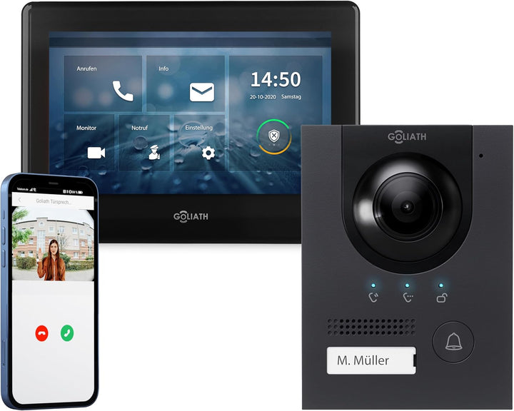 GOLIATH HD Video Türsprechanlage, Video Türklingel mit Kamera, Smartphone App, 1 Familienhaus Klinge