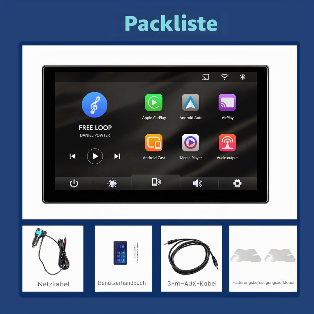 Podofo Wireless CarPlay Android Auto Tragbares Autoradio 9 Zoll IPS Touchscreen Autoradio Kabelloses