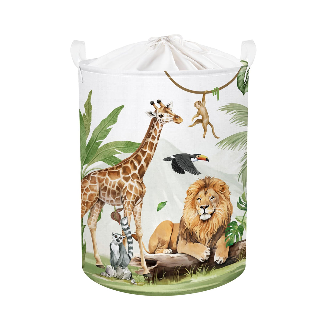 Safari Tiere Kinder Wäschekorb Faltbar für Jungen Mädchen Giraffe Löwe Gross Kleidung Spielzeug Aufb