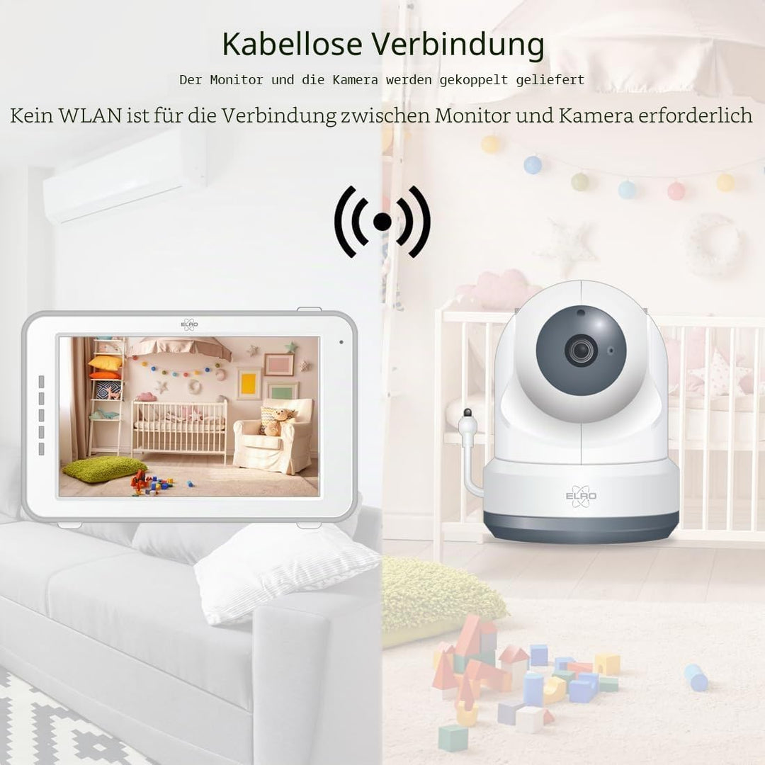 ELRO BC3000-2 Babyphone Royale-Babyfon-mit 12,7 cm Touchscreen Monitor HD-und App-Mit extra Kamera,