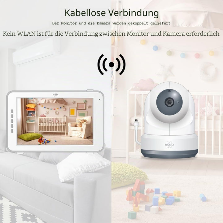 ELRO BC3000-2 Babyphone Royale-Babyfon-mit 12,7 cm Touchscreen Monitor HD-und App-Mit extra Kamera,