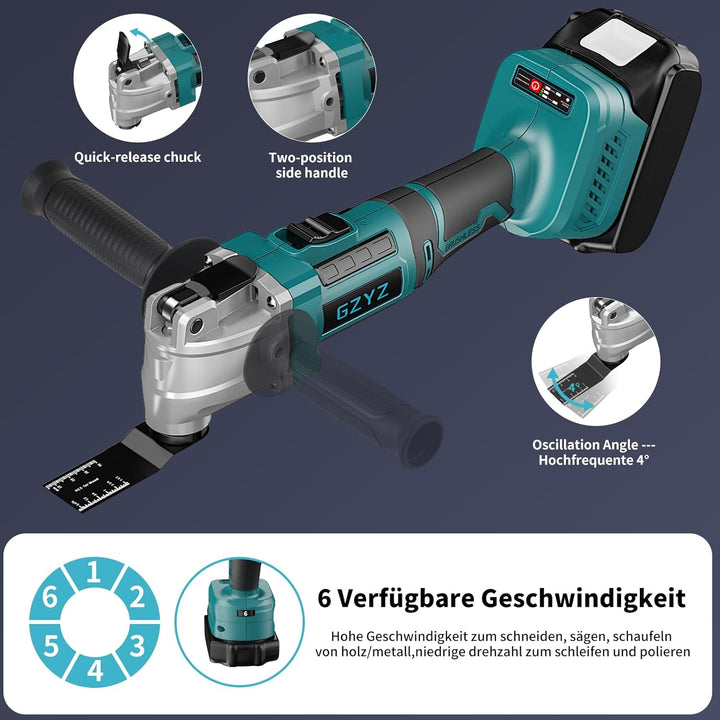 Akku Multifunktionswerkzeug Kompatibel mit Makita Akku 18V, 6-Gang Oszillierwerkzeug mit 16 Zubehört