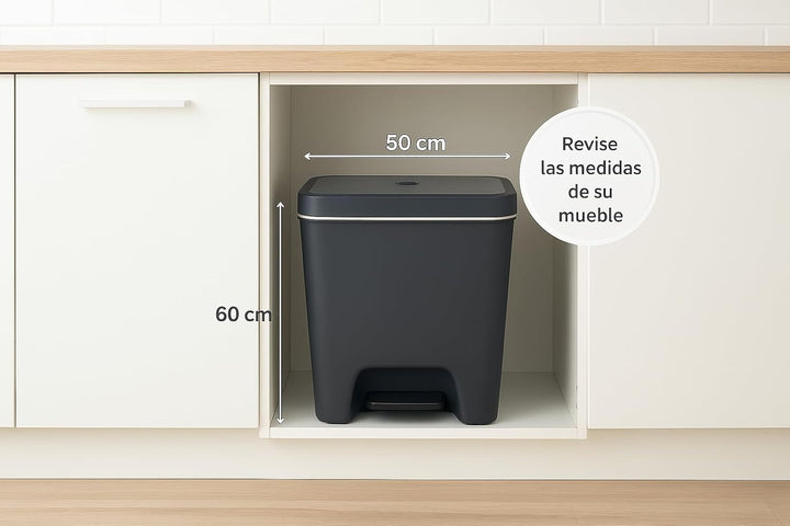 Denox Recycling-Mülleimer mit bis zu 3 Fächern, Fassungsvermögen 45 l, zwei Öffnungsmodi, Anthrazit,