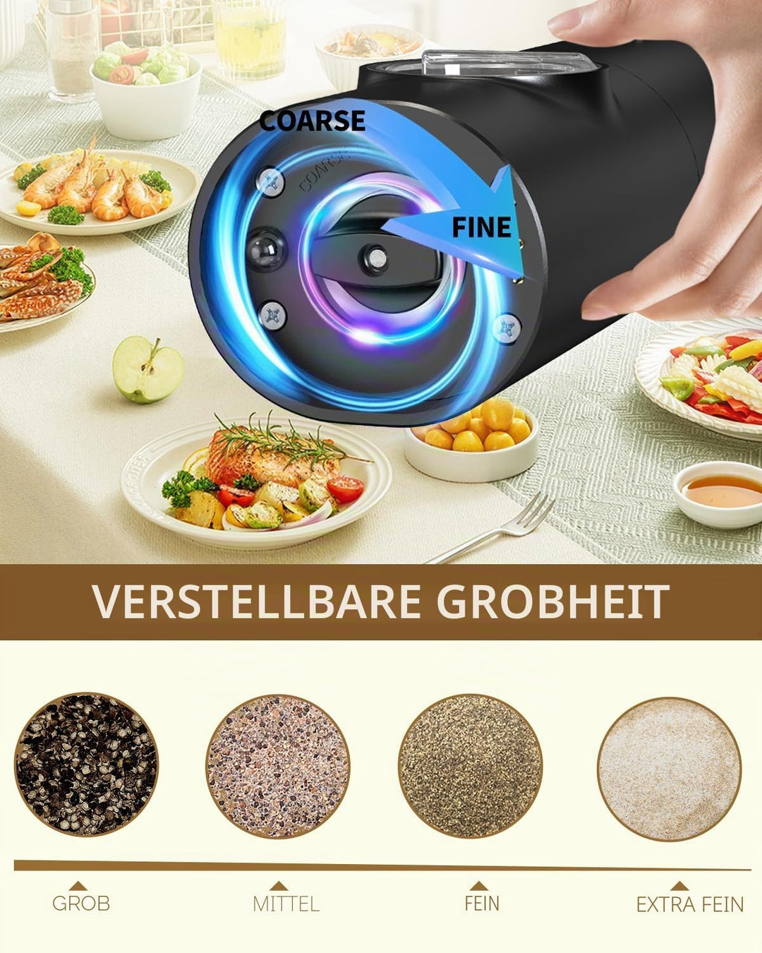 CIRCLE JOY Salz und Pfeffermühlen Elektrische 2er Set Batteriebetriebenen Gewürzmühle mit Basis, Wei