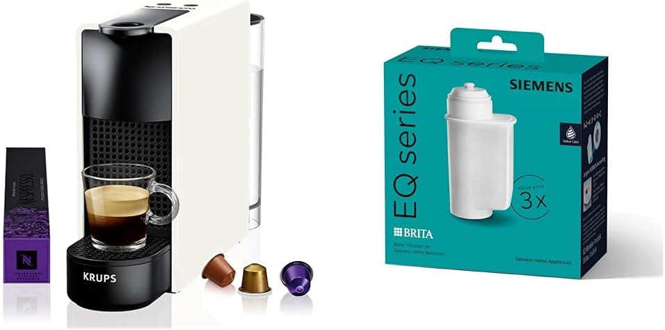 NESPRESSO Krups XN1101 Essenza Mini Kaffeekapselmaschine | 1260W | weiss | 0,7 Liter & Siemens BRITA