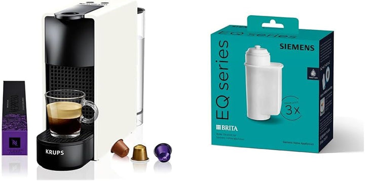 NESPRESSO Krups XN1101 Essenza Mini Kaffeekapselmaschine | 1260W | weiss | 0,7 Liter & Siemens BRITA