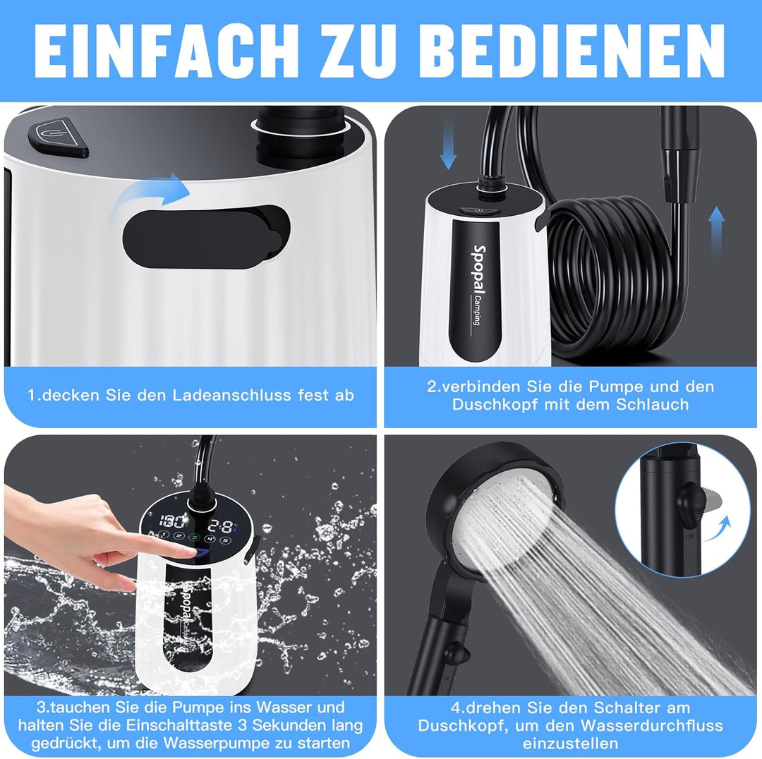 Spopal Campingdusche, [Aktualisierte Version - 10000mAh] Mobile Dusche mit Pumpe,Campingdusche Tragb