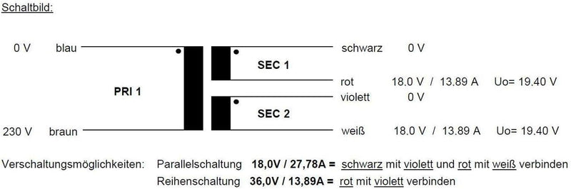 Sedlbauer Ringkerntrafo Transformator 500VA 2x18V für Audio, Industrie, Halogen und Schienensysteme