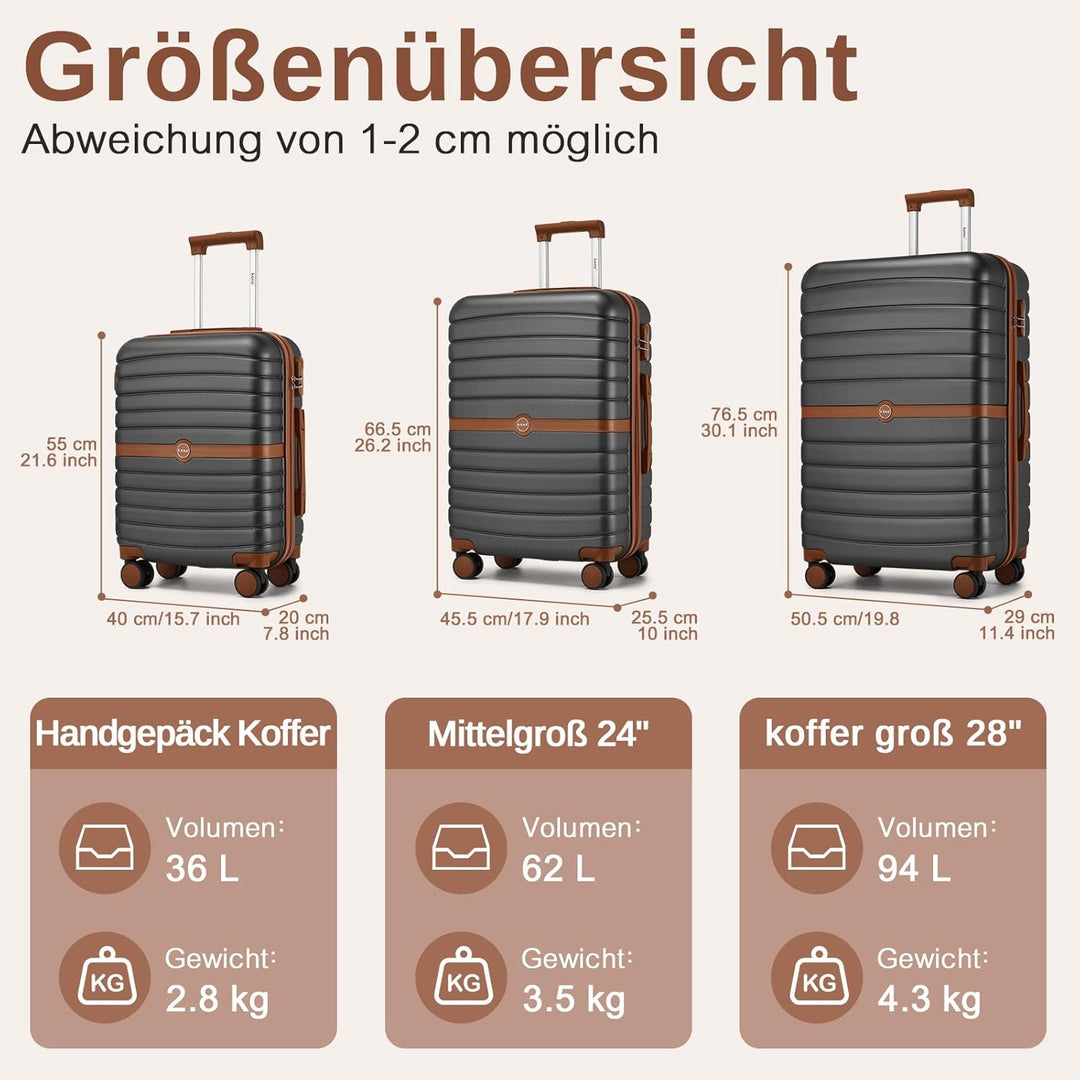KONO Koffer Reisekoffer Trolley Koffer mittelgross von ABS+PC Hartschalenkoffer mit Zwillingsrollen