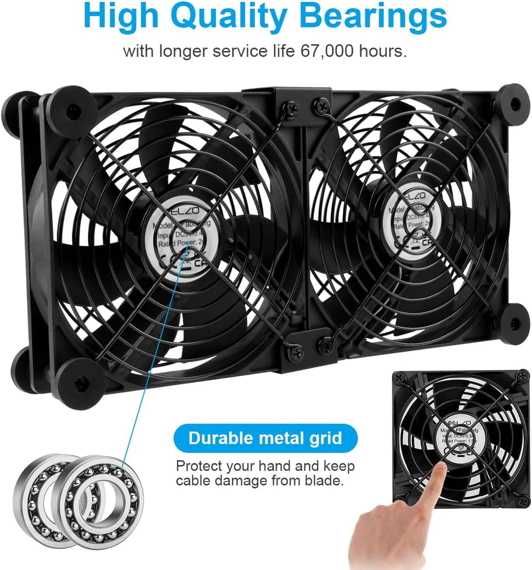 ELZO 2 in 1 Dual USB Lüfter 120mm 5V, Doppelt USB Ventilator 120mm PC Computer Lüfter mit 3 Einstell