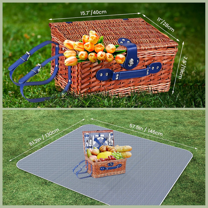 Picknickkorb 4 Personen, Wicker Picknickkorb für 4 Personen mit Wasserdichter Picknickdecke und Best